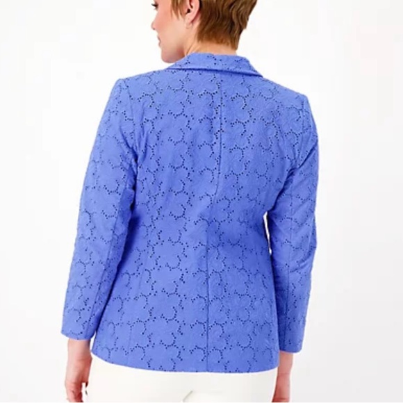 Susan Graver PURE Cotton Eyelet Shawl Collar Bracelet Sleeve Blazer Black Large - Picture 5 of 5